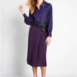 ModCloth Pleat Me Later Navy/Red Hearts Midi Skirt Extra Small Valentine's Day